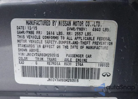 2016 Infiniti Q50 2.0T Premium z USA, uszkodzony, nr VIN JN1CV7AR6GM250515